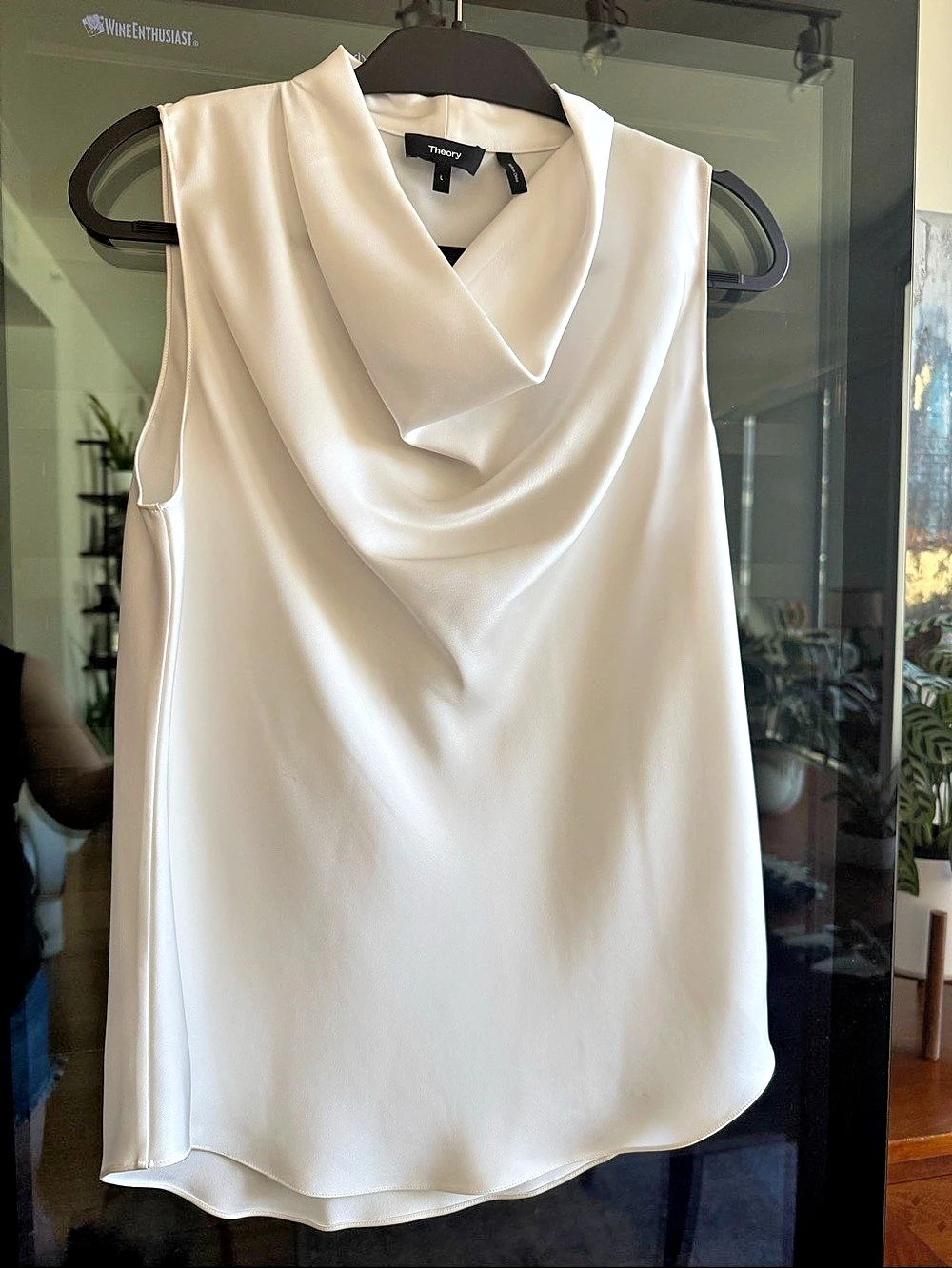 Theory Cowl Neck Top in Silk Georgette White Size Large